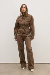 BAYSE - VIOLET DENIM JACKET - CHOCOLATE