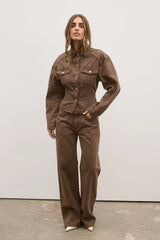 BAYSE - VIOLET DENIM JACKET - CHOCOLATE