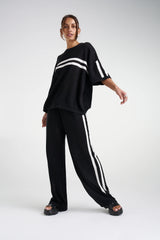 SUMMI SUMMI - KNIT PANT - BLACK / CREAM STRIPE