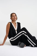 SUMMI SUMMI - KNIT PANT - BLACK / CREAM STRIPE