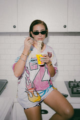 RAEF THE LABEL - LARA SHOR SLEEVE TEE - WHITE/GRAPHIC PRINT