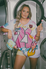 RAEF THE LABEL - LARA SHOR SLEEVE TEE - WHITE/GRAPHIC PRINT