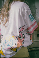 RAEF THE LABEL - LARA SHOR SLEEVE TEE - WHITE/GRAPHIC PRINT
