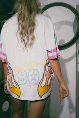 RAEF THE LABEL - LARA SHOR SLEEVE TEE - WHITE/GRAPHIC PRINT