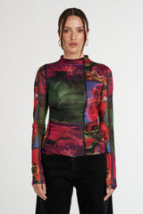 SUMMI SUMMI - LS RUCHED HIGH NECK TOP - UNTAMED