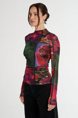SUMMI SUMMI - LS RUCHED HIGH NECK TOP - UNTAMED