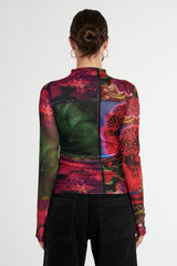 SUMMI SUMMI - LS RUCHED HIGH NECK TOP - UNTAMED