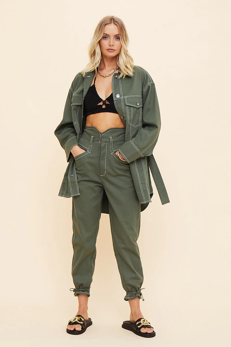 SUBOO - ABBIE HIGH WAISTED PANEL PANTS - OLIVE