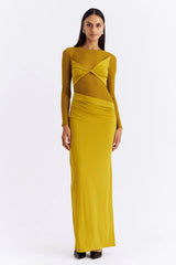 SUBOO - AUGUSTE LONG SLEEVE MESH JERSEY MAXI - CITRON