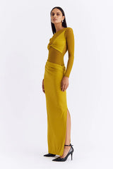 SUBOO - AUGUSTE LONG SLEEVE MESH JERSEY MAXI - CITRON