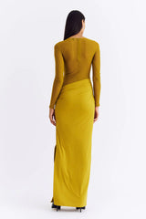 SUBOO - AUGUSTE LONG SLEEVE MESH JERSEY MAXI - CITRON