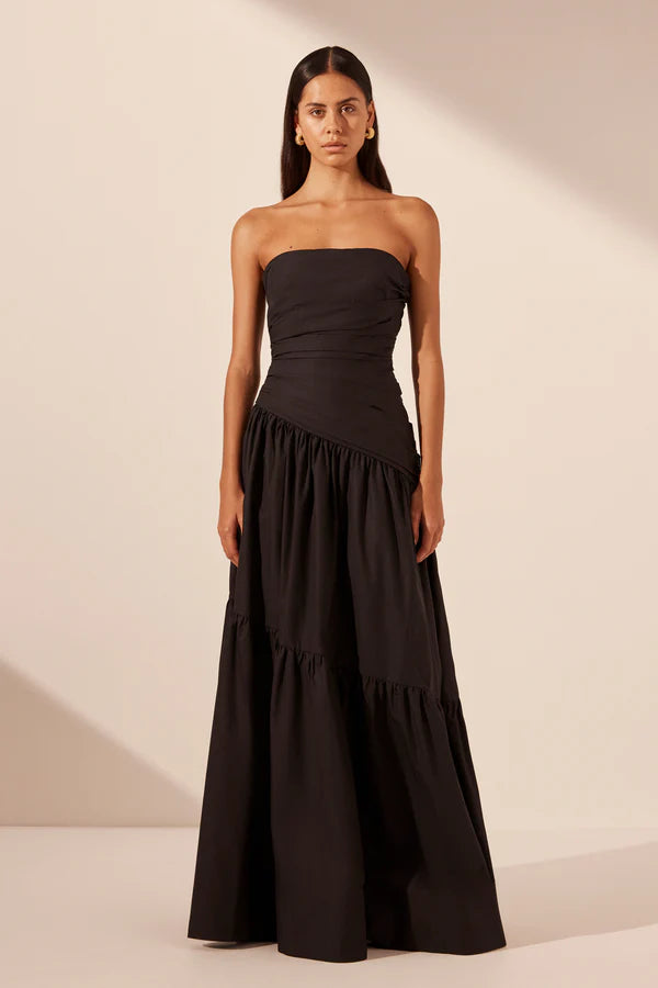 SHONA JOY - MAIORI STRAPLESS TIERED MAXI DRESS - BLACK