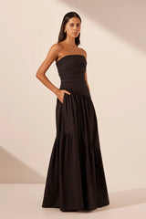 SHONA JOY - MAIORI STRAPLESS TIERED MAXI DRESS - BLACK