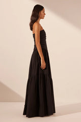 SHONA JOY - MAIORI STRAPLESS TIERED MAXI DRESS - BLACK