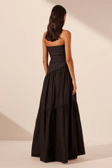 SHONA JOY - MAIORI STRAPLESS TIERED MAXI DRESS - BLACK