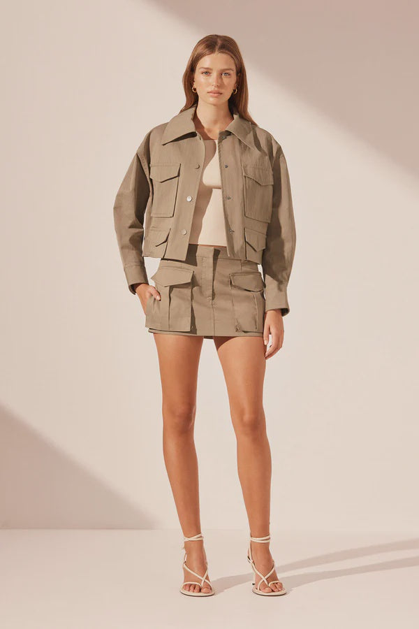 SHONA JOY - KAI PATCH POCKET CROP JACKET - GREY KHAKI