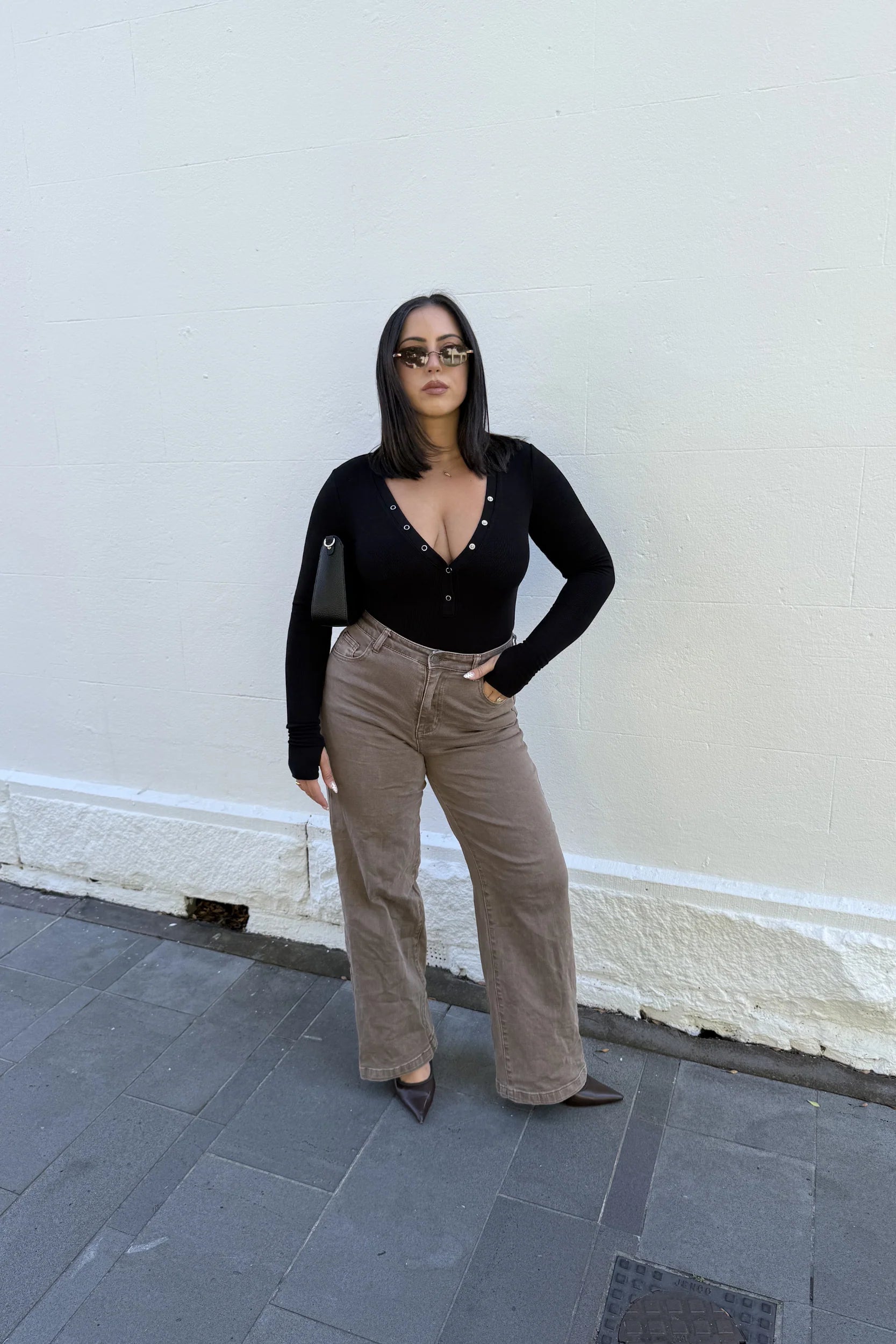 PRIMI - NOLA HENLEY LONG SLEEVE BODYSUIT - BLACK