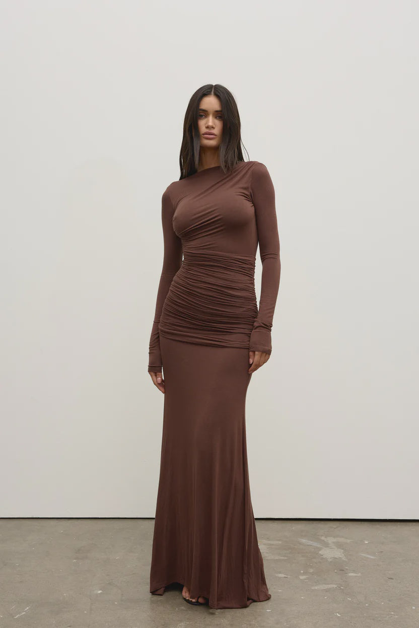 BAYSE - ETTA MAXI DRESS - CHOCOLATE