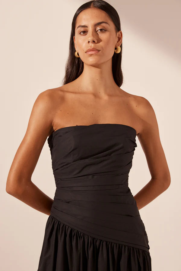 SHONA JOY - MAIORI STRAPLESS TIERED MAXI DRESS - BLACK