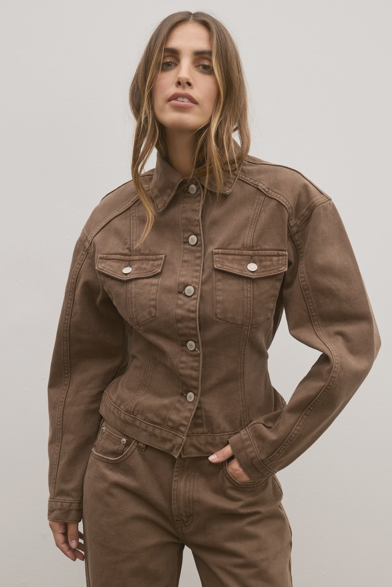 BAYSE - VIOLET DENIM JACKET - CHOCOLATE