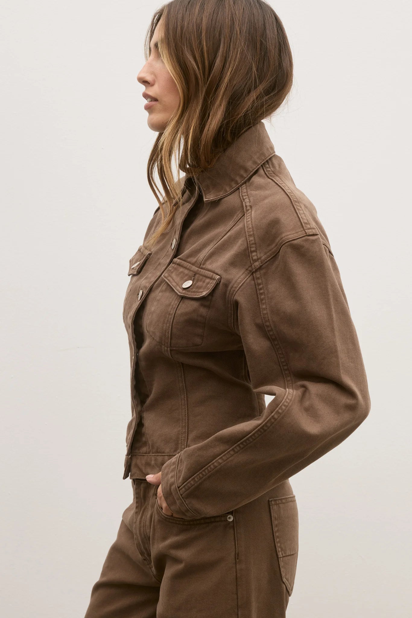 BAYSE - VIOLET DENIM JACKET - CHOCOLATE