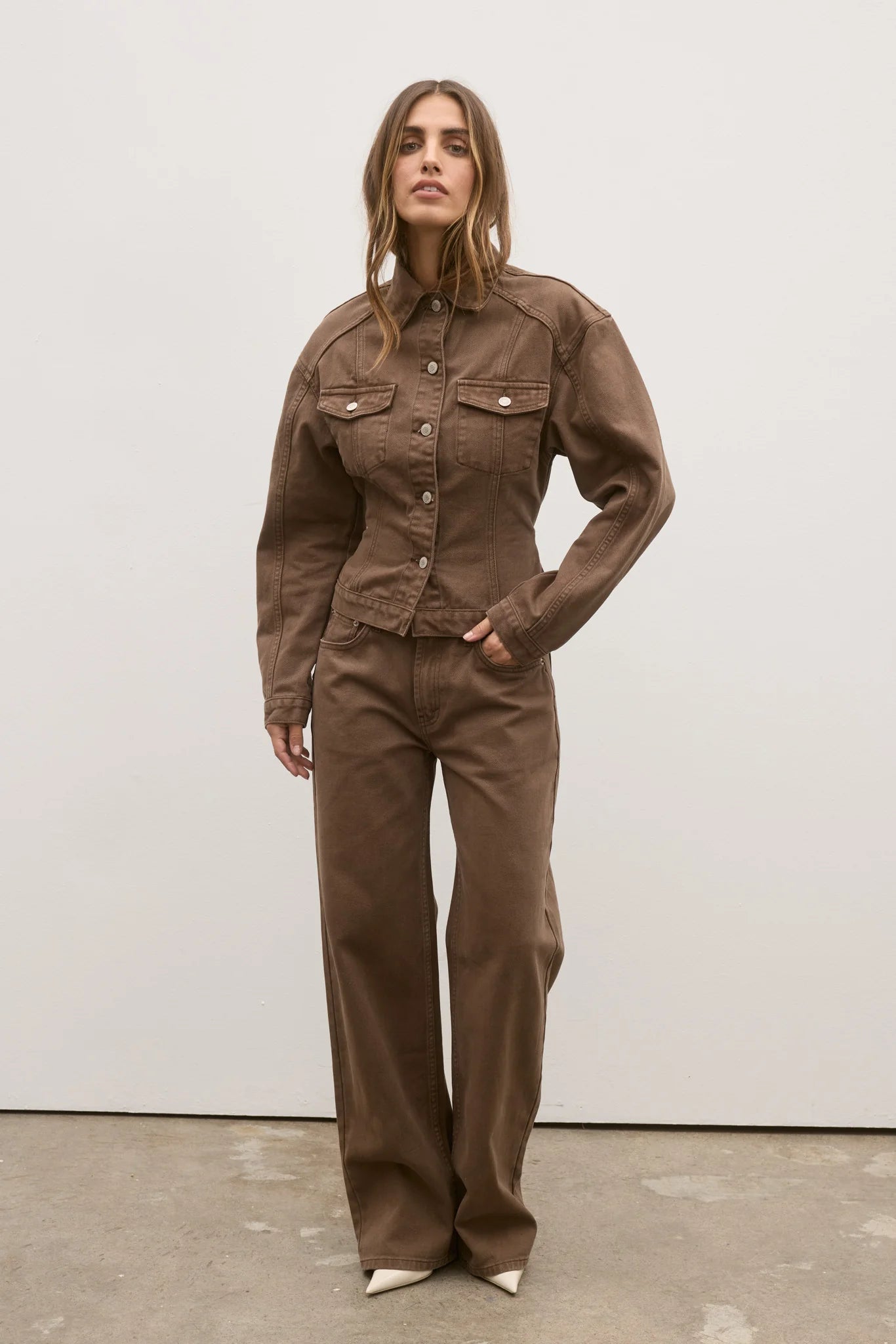 BAYSE - VIOLET DENIM JACKET - CHOCOLATE