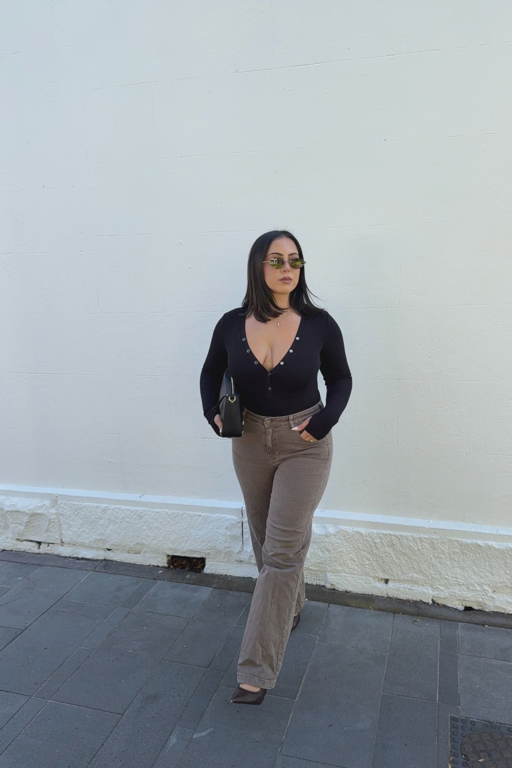 PRIMI - NOLA HENLEY LONG SLEEVE BODYSUIT - BLACK