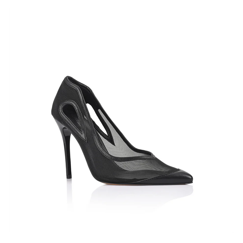 LANA WILKINSON - CATHERINE PUMP BLACK MESH & LEATHER - BLACK MESH