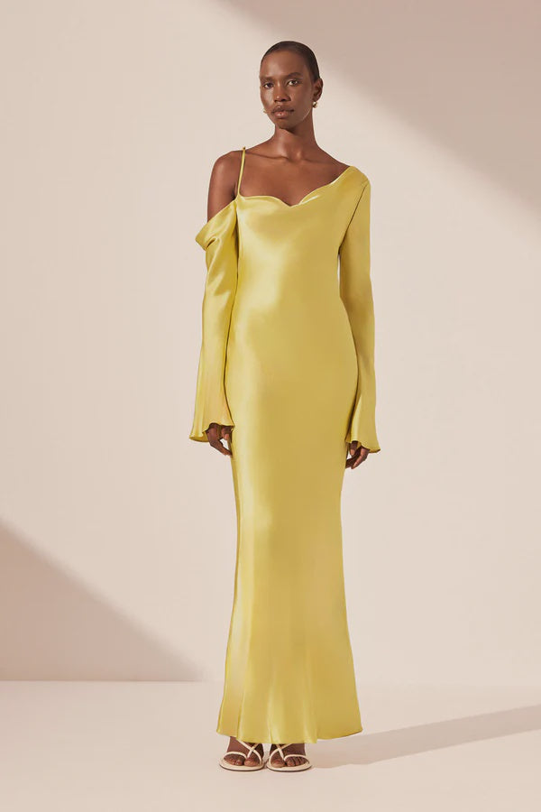 SHONA JOY - SOFIA ASYMMETRICAL LONG SLEEVE MAXI DRESS - LIME