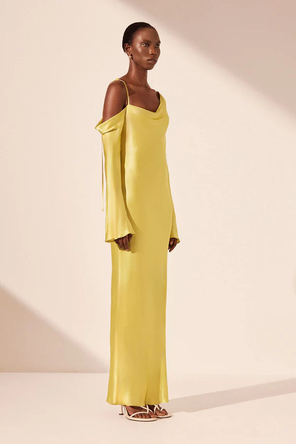 SHONA JOY - SOFIA ASYMMETRICAL LONG SLEEVE MAXI DRESS - LIME