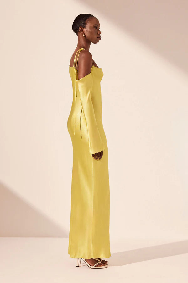 SHONA JOY - SOFIA ASYMMETRICAL LONG SLEEVE MAXI DRESS - LIME