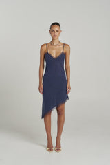 PRE ORDER - SUMMI SUMMI - ASYM SIREN DRESS - NAVY PINSTRIPE