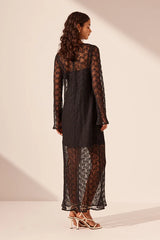 SHONA JOY - SOL LACE LONG SLEEVE MIDI DRESS - BLACK