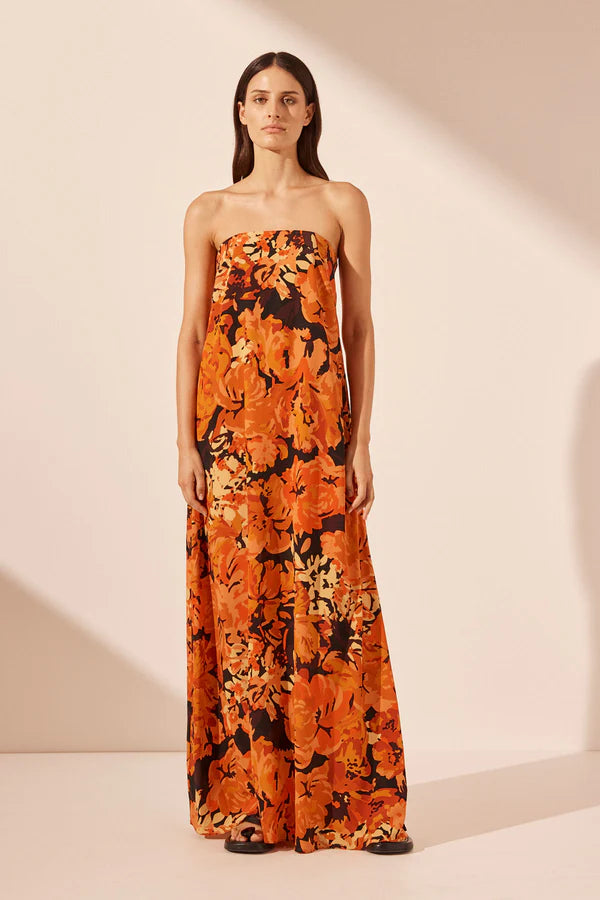 SHONA JOY - SANTOS STRAPLESS COLUMN MAXI DRESS - TANGERINE/MULTI