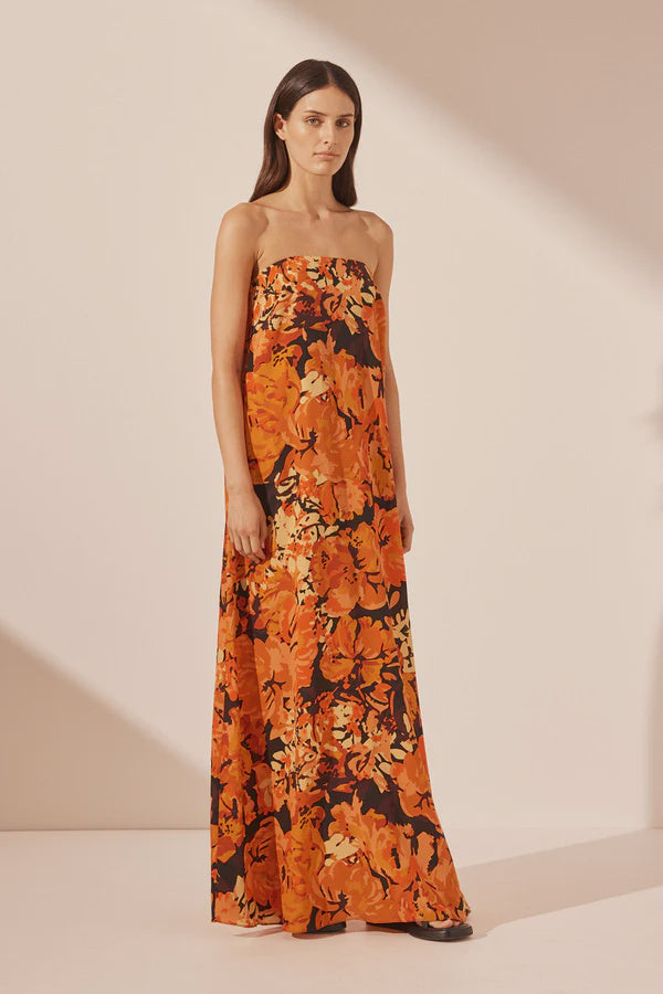 SHONA JOY - SANTOS STRAPLESS COLUMN MAXI DRESS - TANGERINE/MULTI