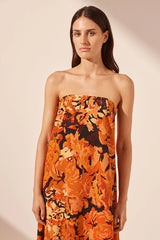 SHONA JOY - SANTOS STRAPLESS COLUMN MAXI DRESS - TANGERINE/MULTI