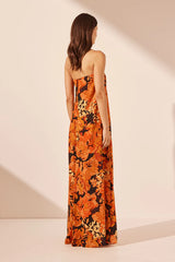 SHONA JOY - SANTOS STRAPLESS COLUMN MAXI DRESS - TANGERINE/MULTI