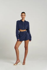 PRE ORDER - SUMMI SUMMI - ASYM SKORT - NAVY PINSTRIPE