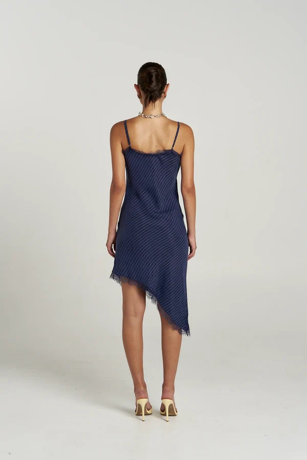 PRE ORDER - SUMMI SUMMI - ASYM SIREN DRESS - NAVY PINSTRIPE