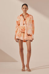 SHONA JOY - LARISSA CURVED HEM SHIRT - PEACH/MULTI