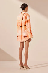 SHONA JOY - LARISSA CURVED HEM SHIRT - PEACH/MULTI