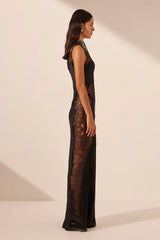 SHONA JOY - LACE HIGH NECK MAXI DRESS - BLACK