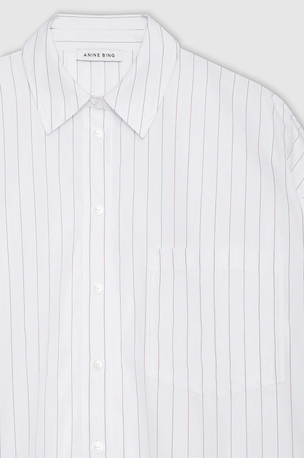 ANINE BING - CHRISSY SHIRT - WHITE AND TAUPE STRIPE