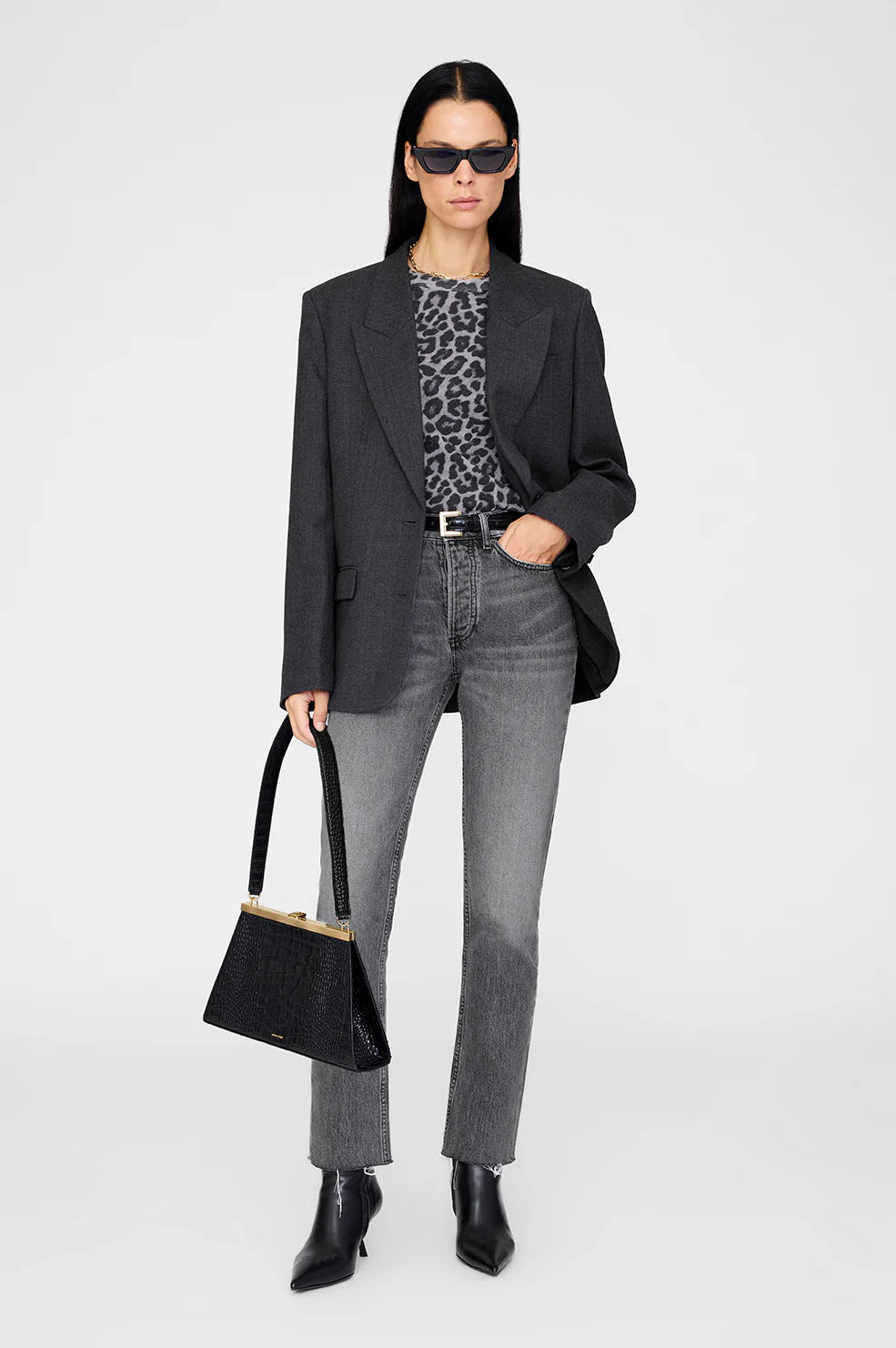 ANINE BING - COHEN TEE - GREY LEOPARD