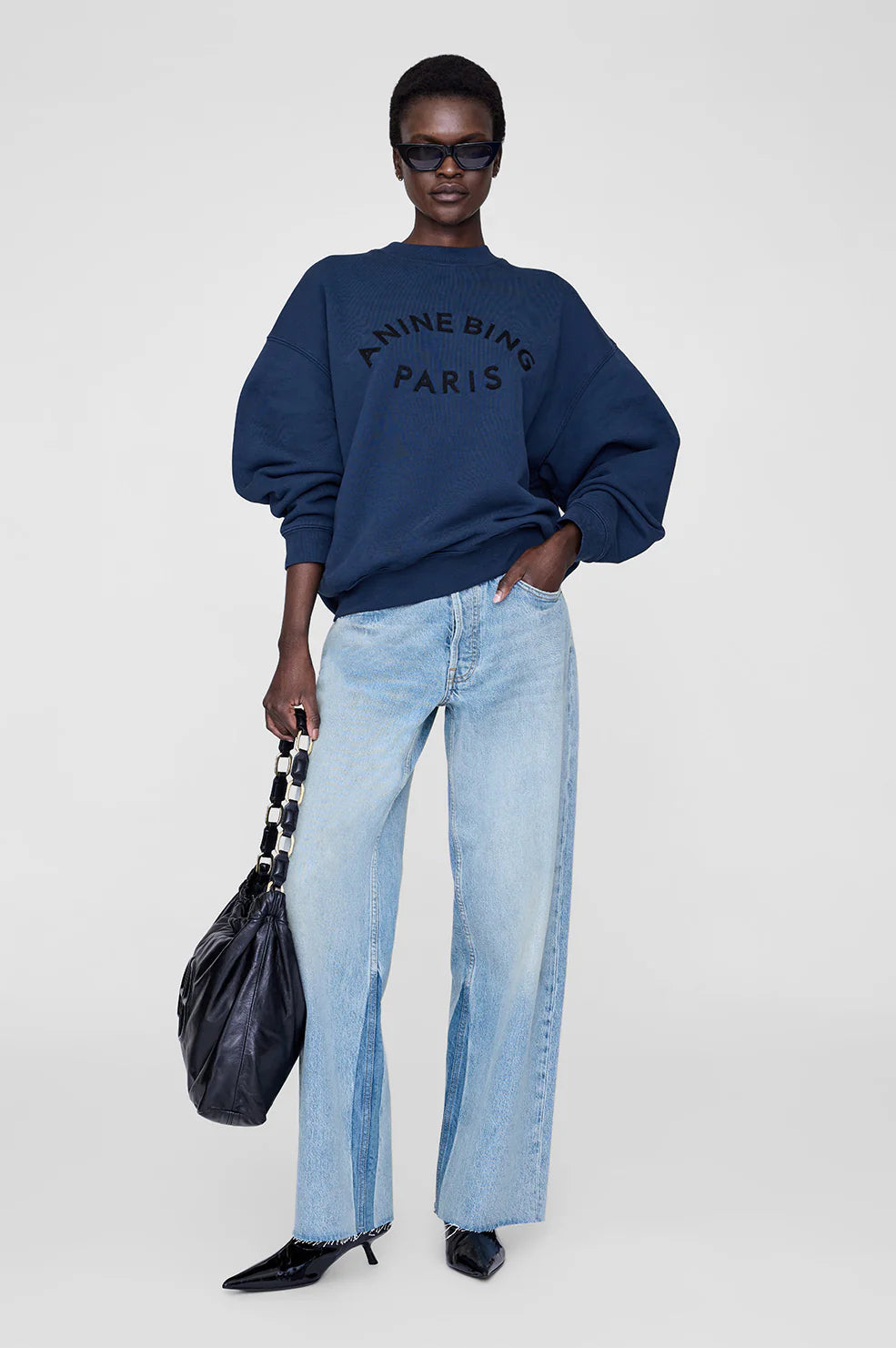 ANINE BING - JACI SWEATSHIRT PARIS - WASHED NAVY