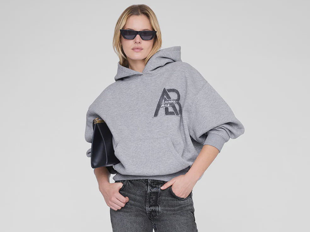 ANINE BING - JACI HOODIE LETTERMAN - MEDIUM HEATHER GREY