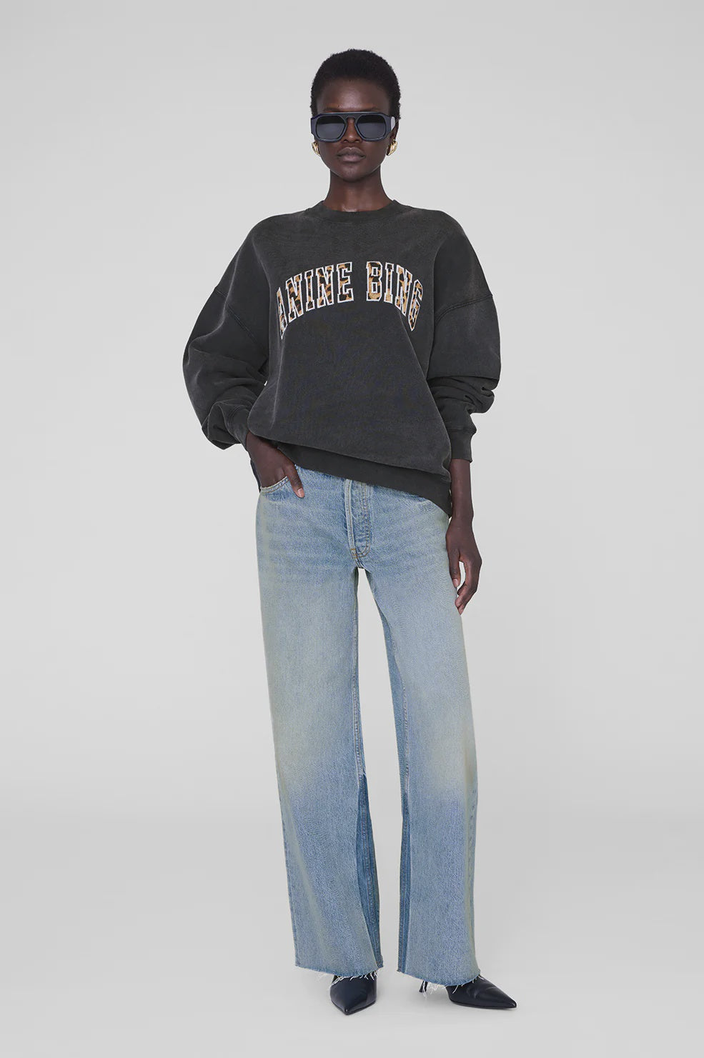 ANINE BING - MILES SWEATSHIRT ANINE BING LEOPARD - WASHED BLACK