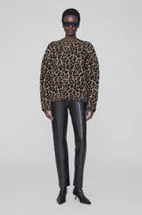 ANINE BING -SYDNEY CREW SWEATER - BLACK AND BROWN LEOPARD