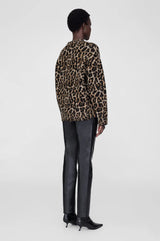 ANINE BING -SYDNEY CREW SWEATER - BLACK AND BROWN LEOPARD