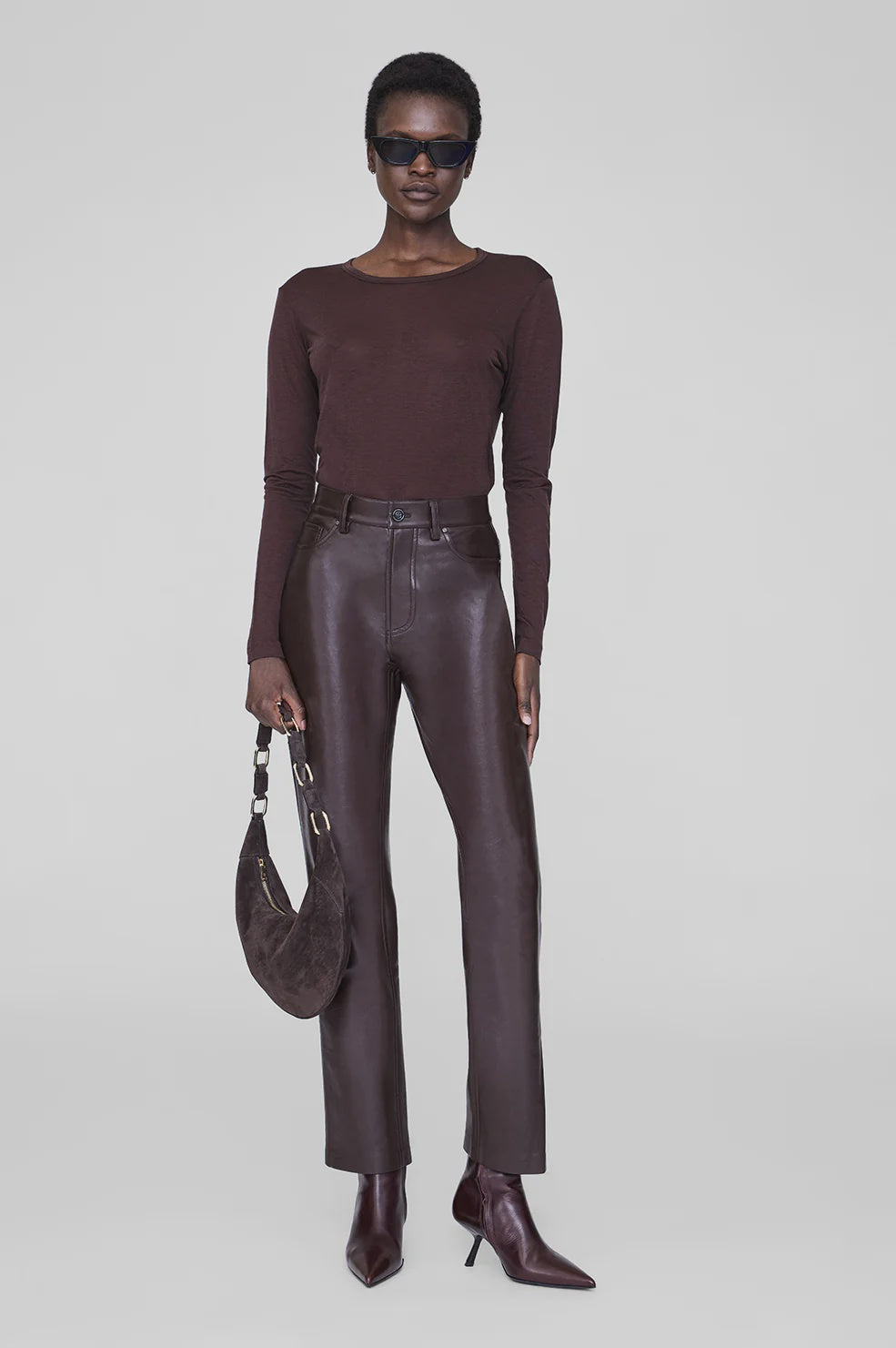 ANINE BING - SYLVIE LONG SLEEVE TEE - DARK BROWN